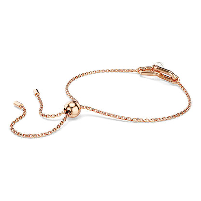Pulsera Constella, Perla de cristal, Talla redonda, Blanca, Baño tono oro rosa