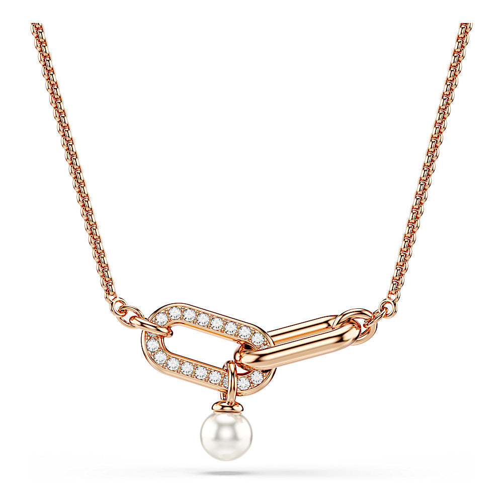 Colgante Constella, Perla de cristal, Talla redonda, Blanco, Baño tono oro rosa