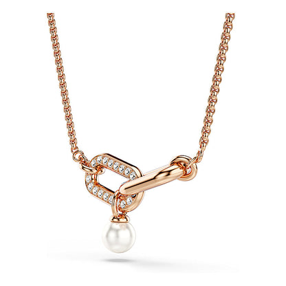Colgante Constella, Perla de cristal, Talla redonda, Blanco, Baño tono oro rosa