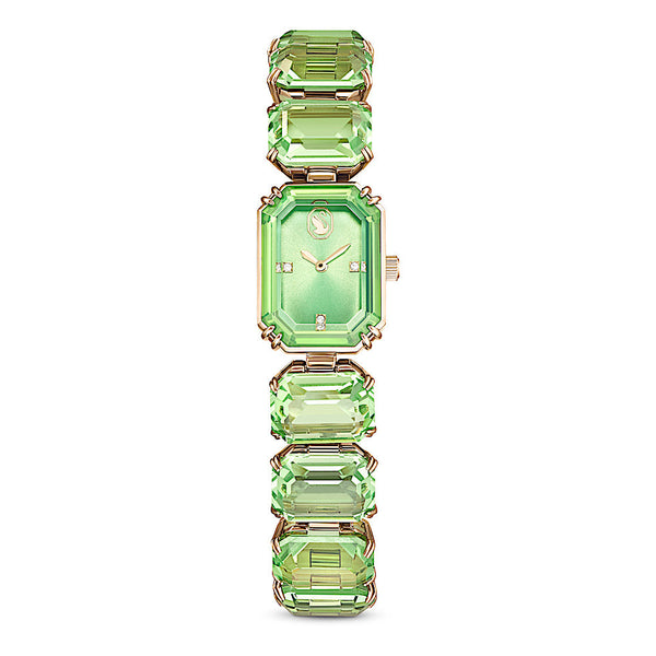 Reloj, Pulsera de talla octogonal, Verde, Acabado tono oro champán
