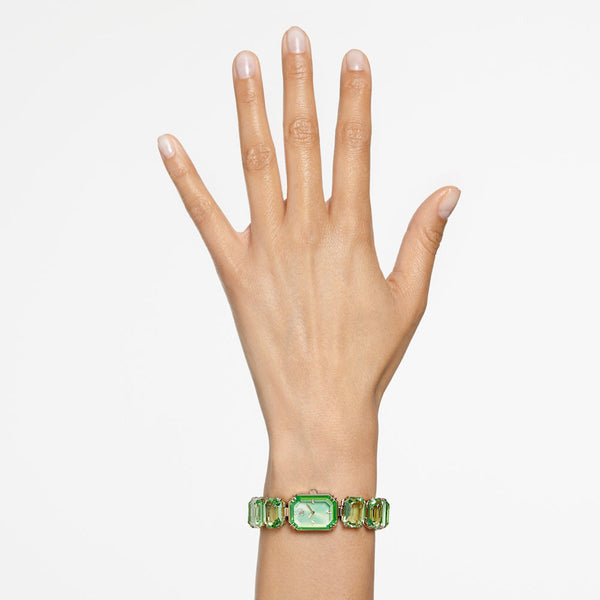 Reloj, Pulsera de talla octogonal, Verde, Acabado tono oro champán