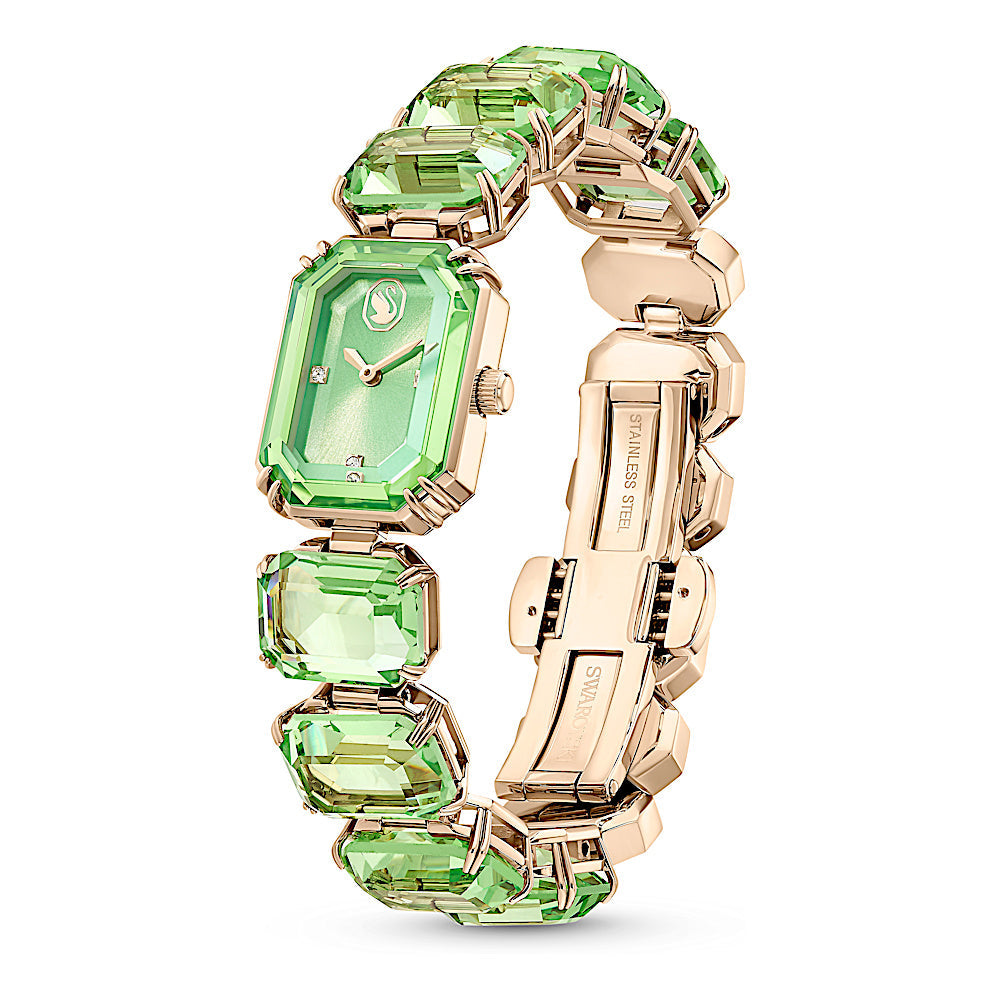 Reloj, Pulsera de talla octogonal, Verde, Acabado tono oro champán
