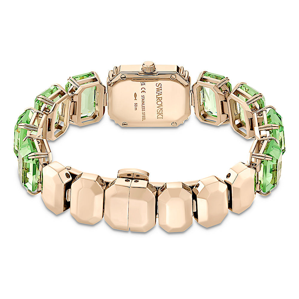 Reloj, Pulsera de talla octogonal, Verde, Acabado tono oro champán