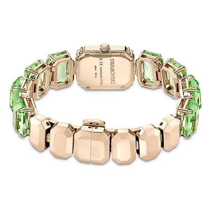 Reloj, Pulsera de talla octogonal, Verde, Acabado tono oro champán