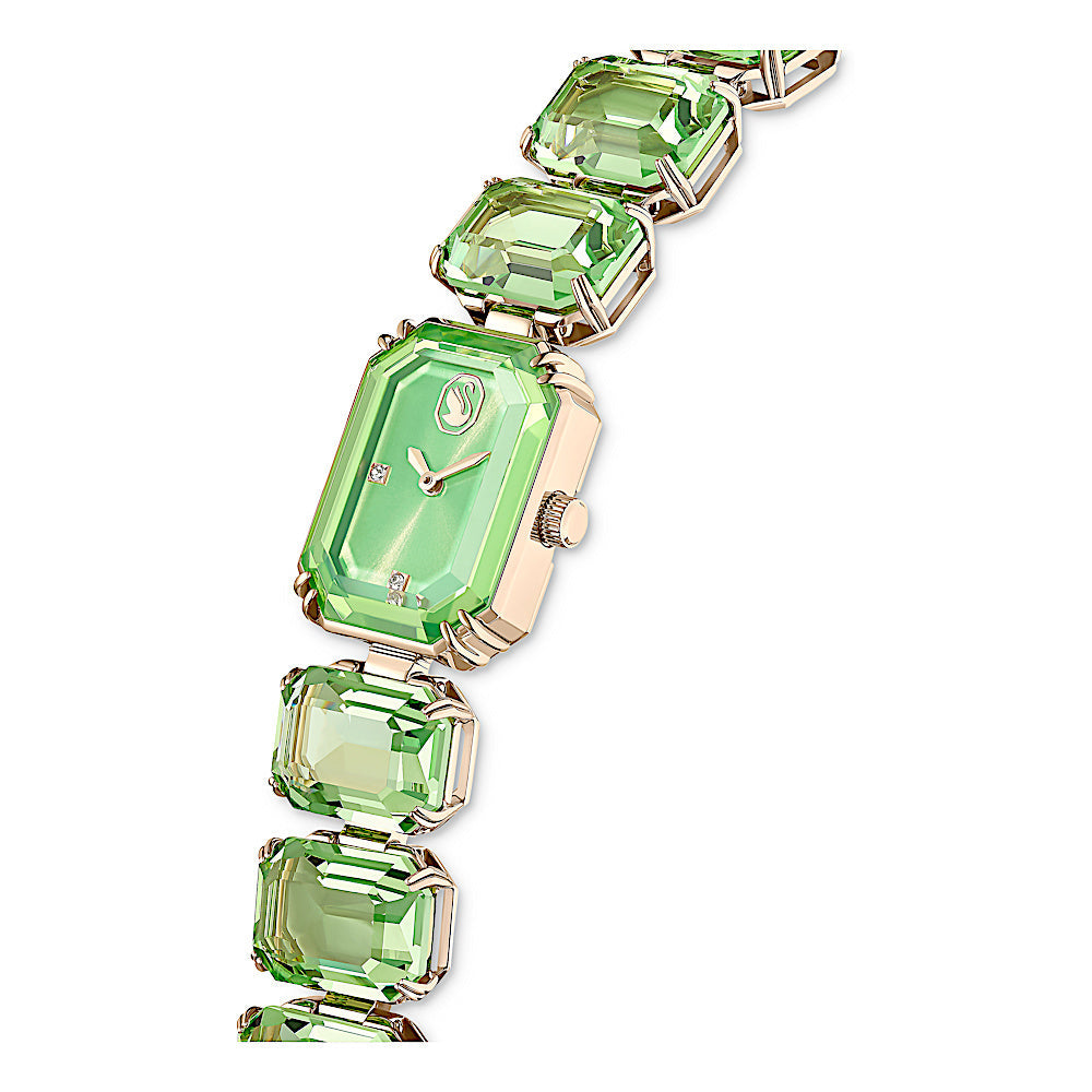 Reloj, Pulsera de talla octogonal, Verde, Acabado tono oro champán
