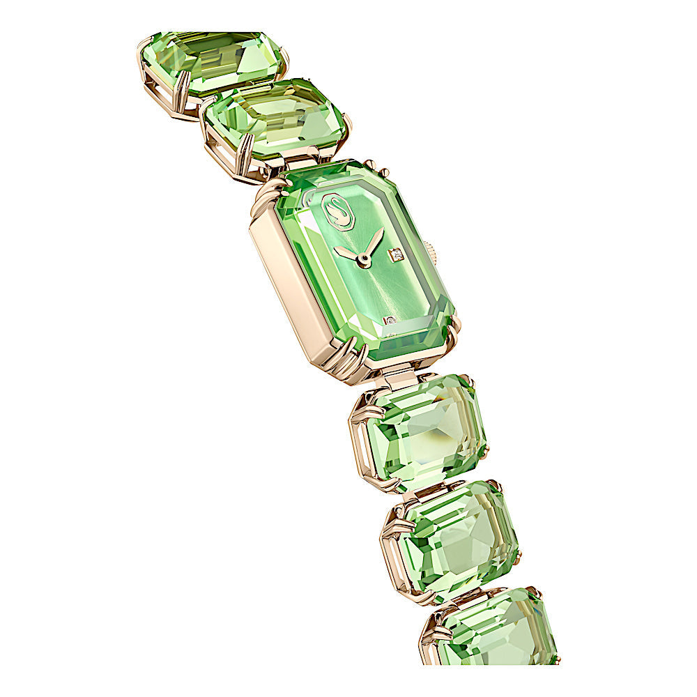 Reloj, Pulsera de talla octogonal, Verde, Acabado tono oro champán