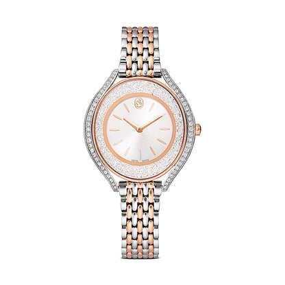 Reloj Crystalline aura, Fabricado en Suiza, Brazalete de metal, Tono oro rosa, Combinación de acabados metálicos