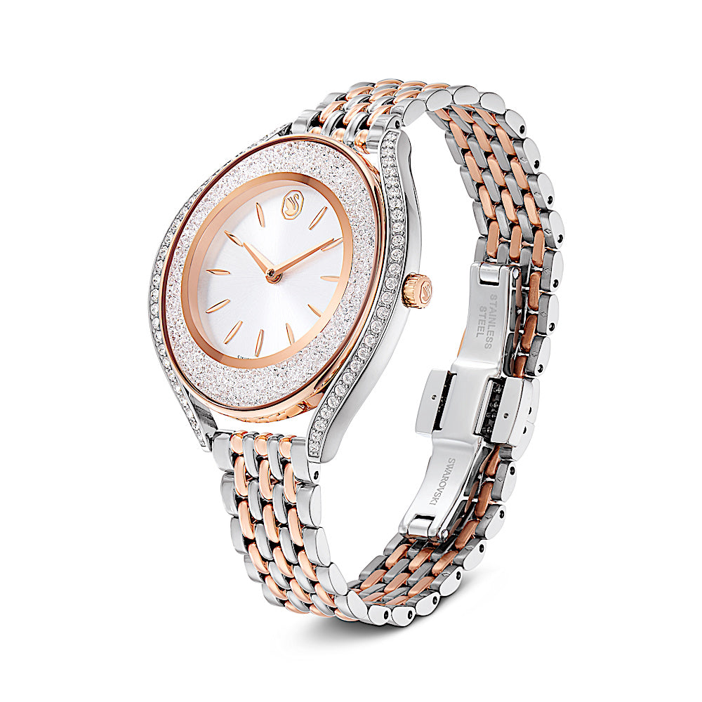 Reloj Crystalline aura, Fabricado en Suiza, Brazalete de metal, Tono oro rosa, Combinación de acabados metálicos