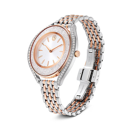 Reloj Crystalline aura, Fabricado en Suiza, Brazalete de metal, Tono oro rosa, Combinación de acabados metálicos