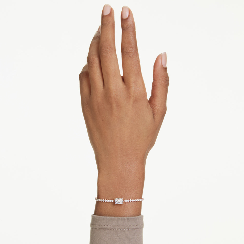 Pulsera Tennis Matrix, Tallas mixtas, Blanca, Baño tono oro rosa