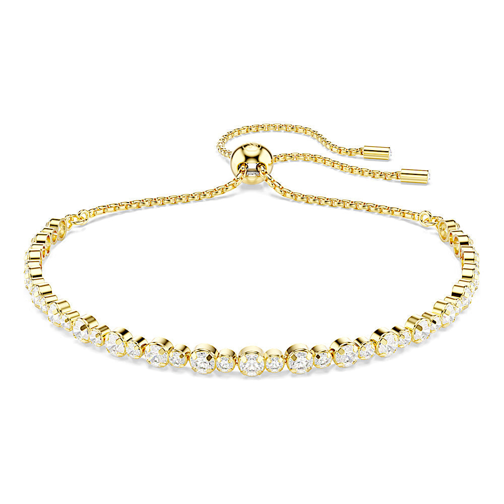 Pulsera Tennis Matrix, Talla redonda, Blanca, Baño tono oro