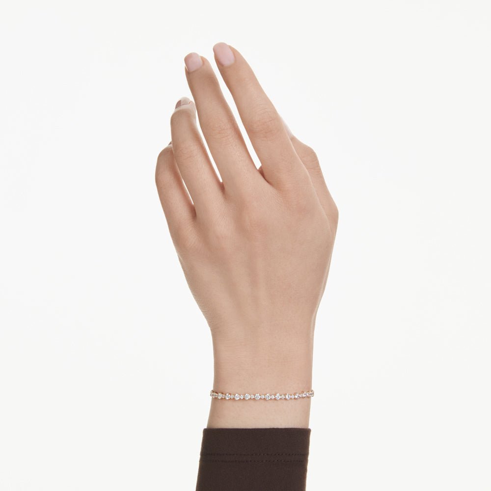 Pulsera Tennis Matrix, Talla redonda, Blanca, Baño tono oro