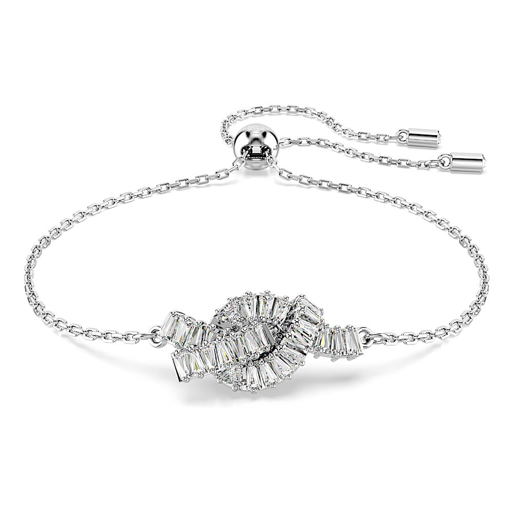 Pulsera Matrix, Talla baguette, Nudo, Blanca, Baño de rodio