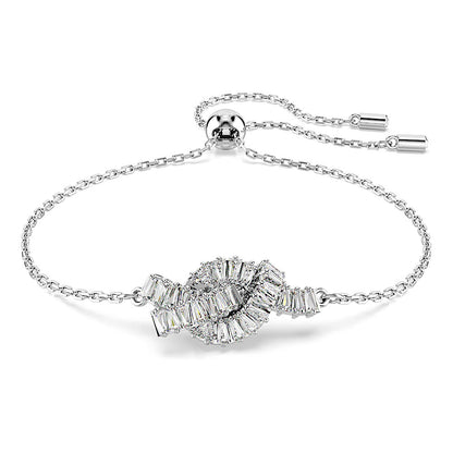 Pulsera Matrix, Talla baguette, Nudo, Blanca, Baño de rodio