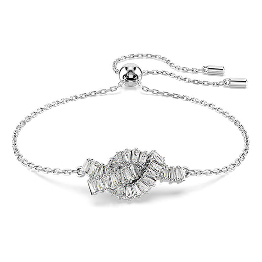 Pulsera Matrix, Talla baguette, Nudo, Blanca, Baño de rodio