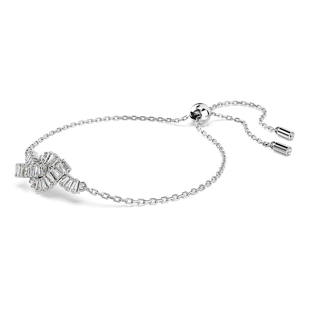 Pulsera Matrix, Talla baguette, Nudo, Blanca, Baño de rodio
