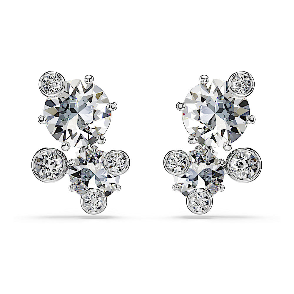 Pendientes de botón Constella, Talla redonda, Blancos, Baño de rodio