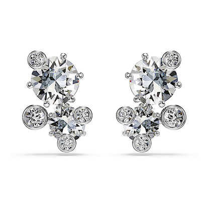 Pendientes de botón Constella, Talla redonda, Blancos, Baño de rodio