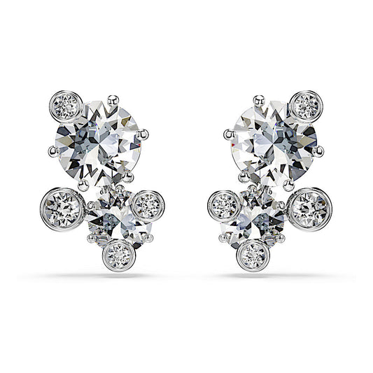 Pendientes de botón Constella, Talla redonda, Blancos, Baño de rodio
