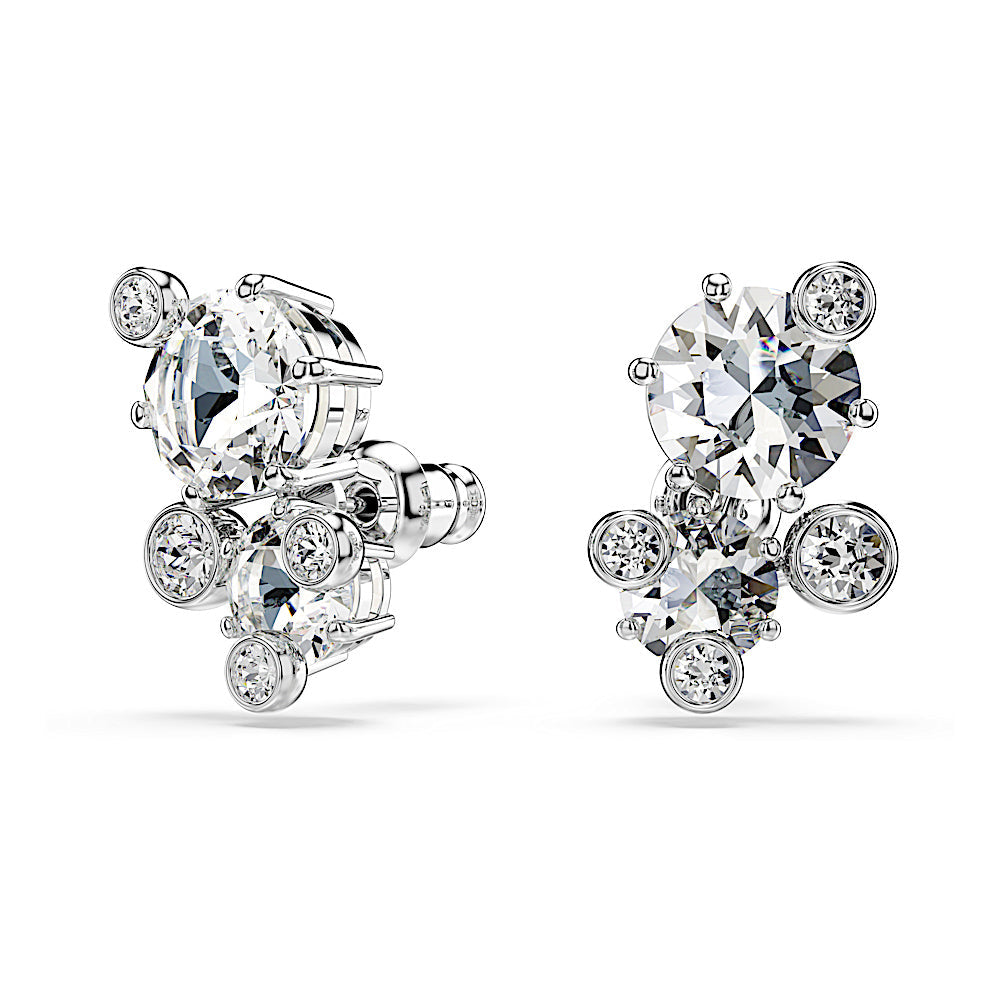 Pendientes de botón Constella, Talla redonda, Blancos, Baño de rodio