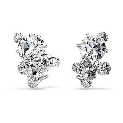 Pendientes de botón Constella, Talla redonda, Blancos, Baño de rodio