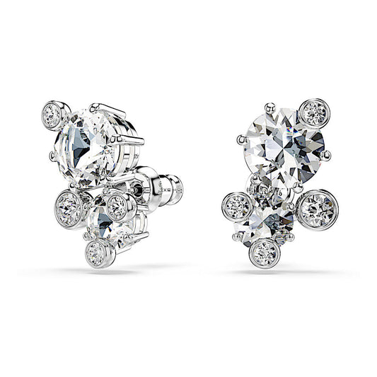 Pendientes de botón Constella, Talla redonda, Blancos, Baño de rodio
