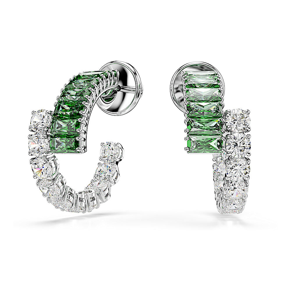 Pendientes de aro Matrix, Tallas mixtas, Verdes, Baño de rodio