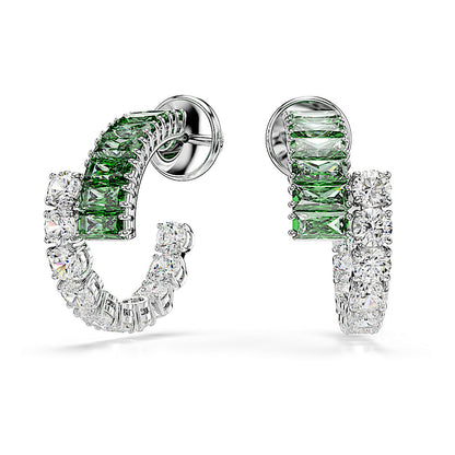 Pendientes de aro Matrix, Tallas mixtas, Verdes, Baño de rodio