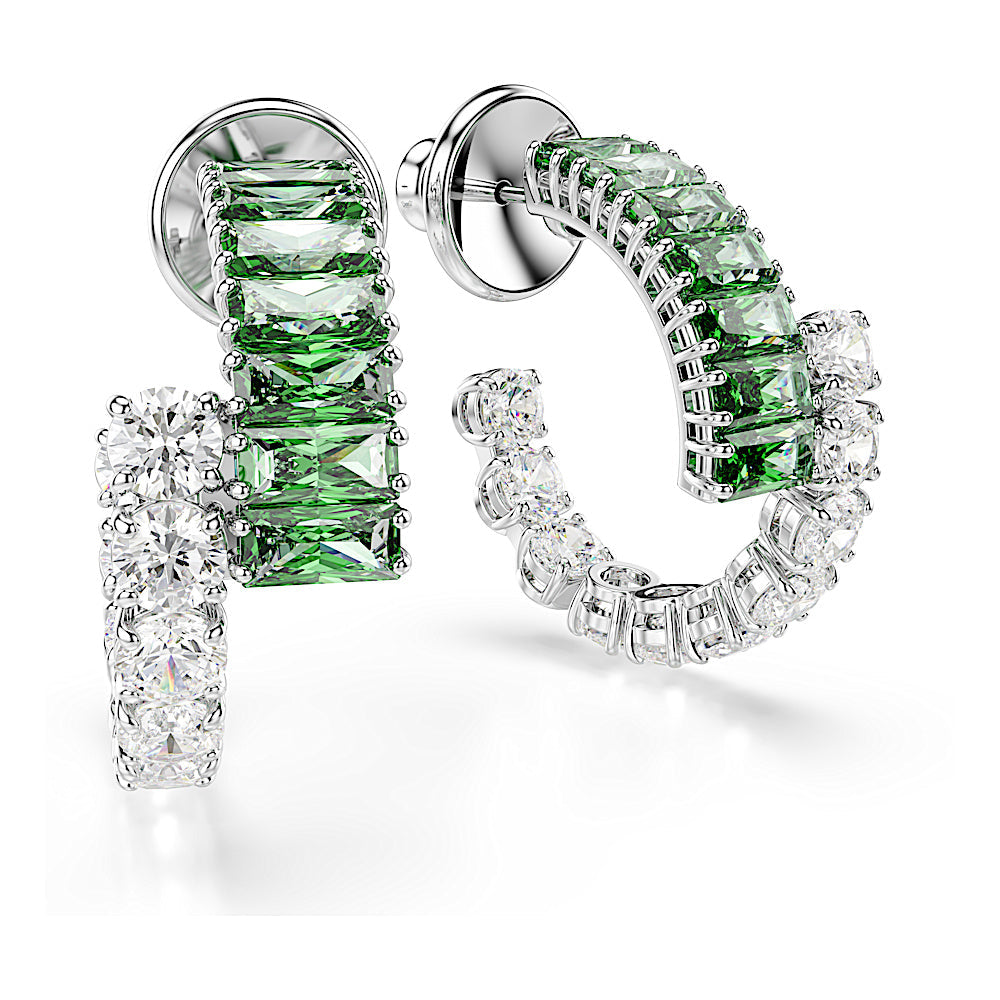 Pendientes de aro Matrix, Tallas mixtas, Verdes, Baño de rodio