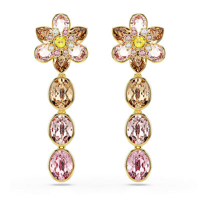 Pendientes Idyllia, Tallas mixtas, Flor, Multicolores, Baño tono oro