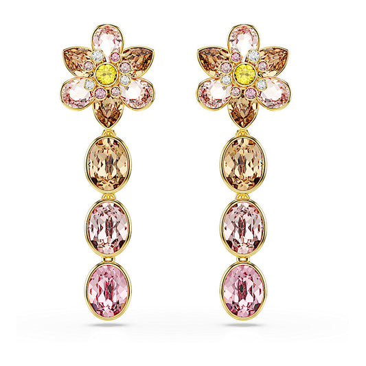 Pendientes Idyllia, Tallas mixtas, Flor, Multicolores, Baño tono oro