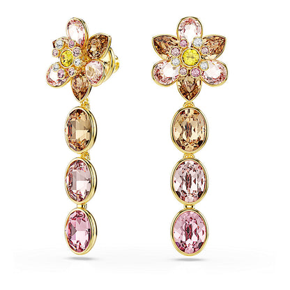 Pendientes Idyllia, Tallas mixtas, Flor, Multicolores, Baño tono oro