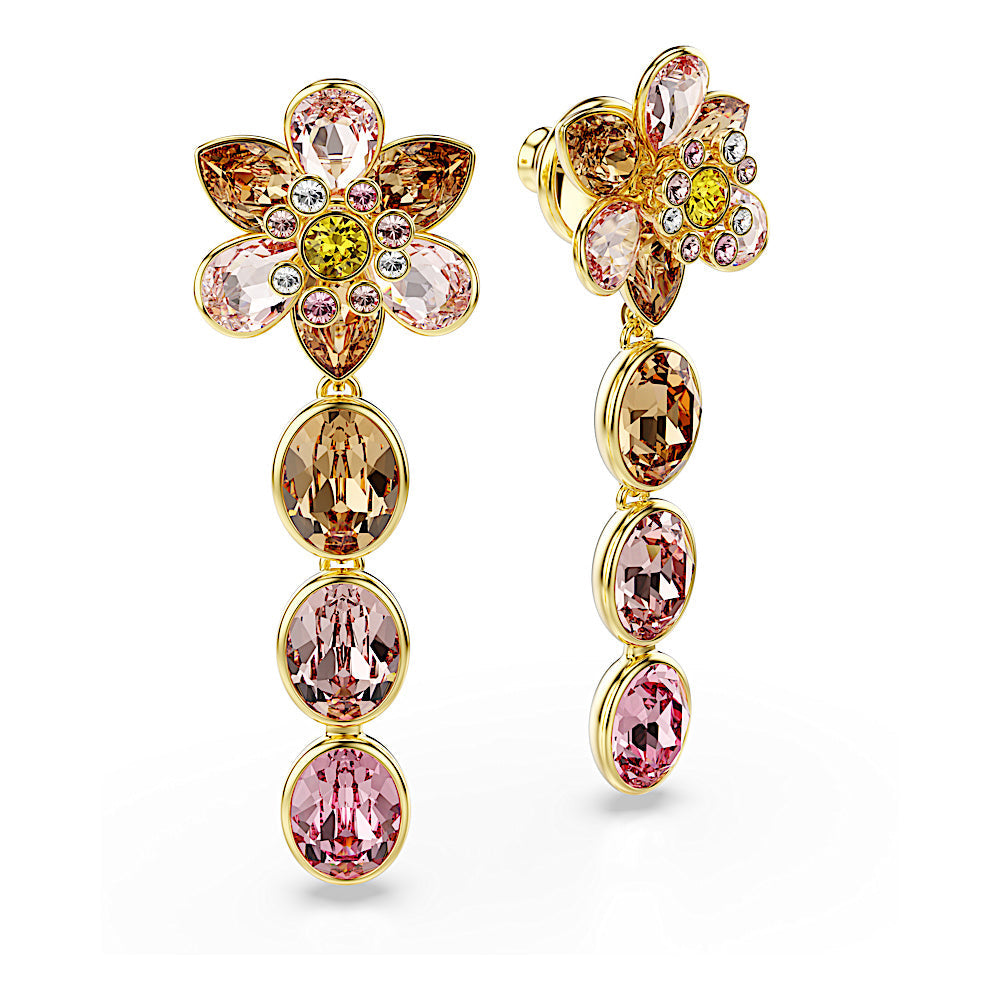 Pendientes Idyllia, Tallas mixtas, Flor, Multicolores, Baño tono oro