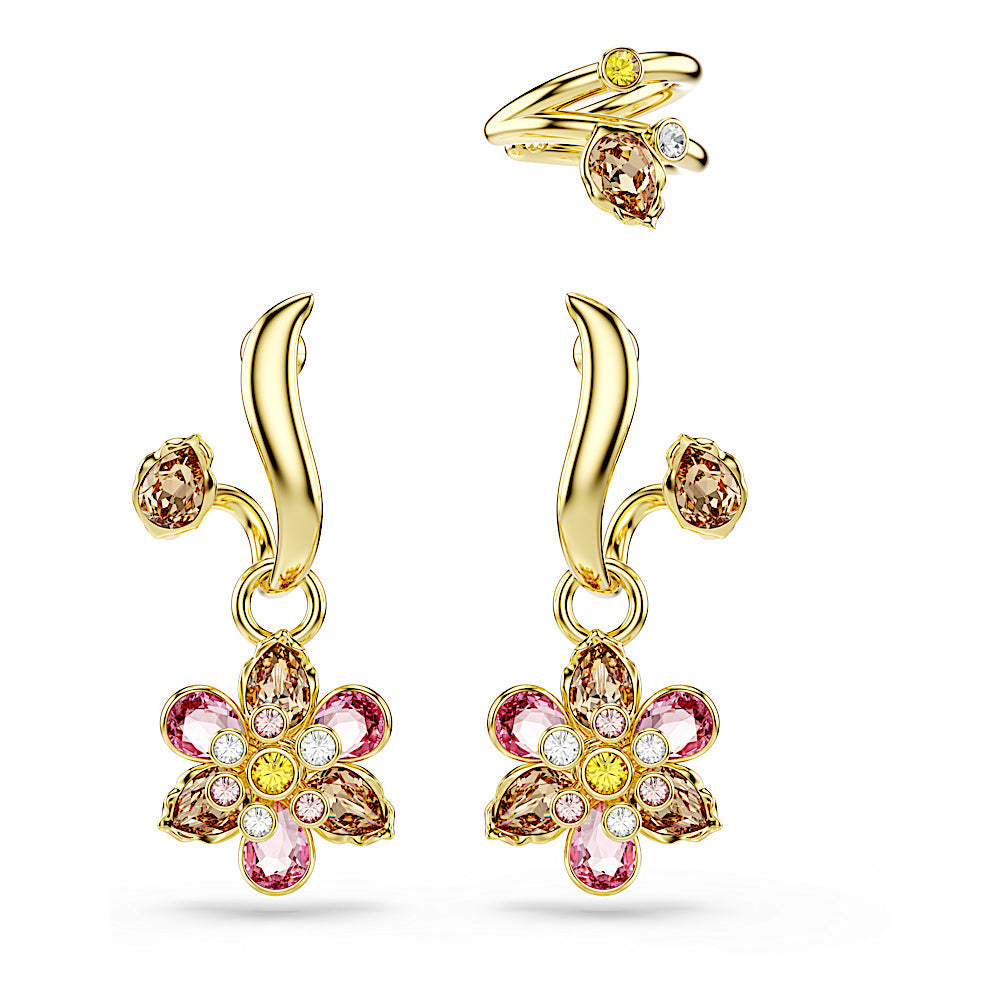 Pendientes Idyllia, Conjunto (3), Tallas mixtas, Flor, Multicolores, Baño tono oro