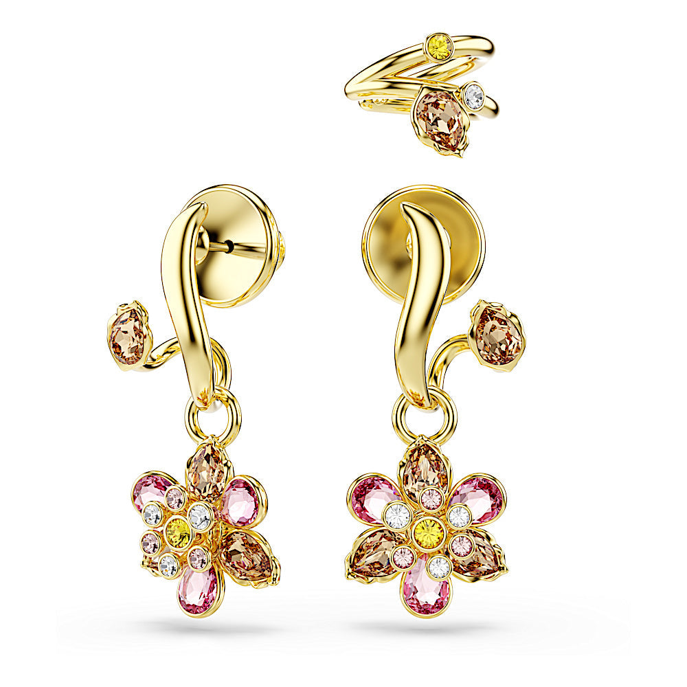 Pendientes Idyllia, Conjunto (3), Tallas mixtas, Flor, Multicolores, Baño tono oro