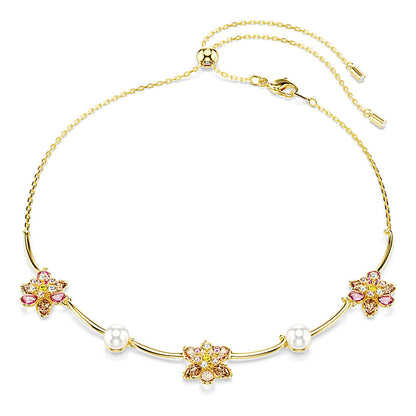 Collar Idyllia, Perla de cristal, Tallas mixtas, Flor, Multicolor, Baño tono oro