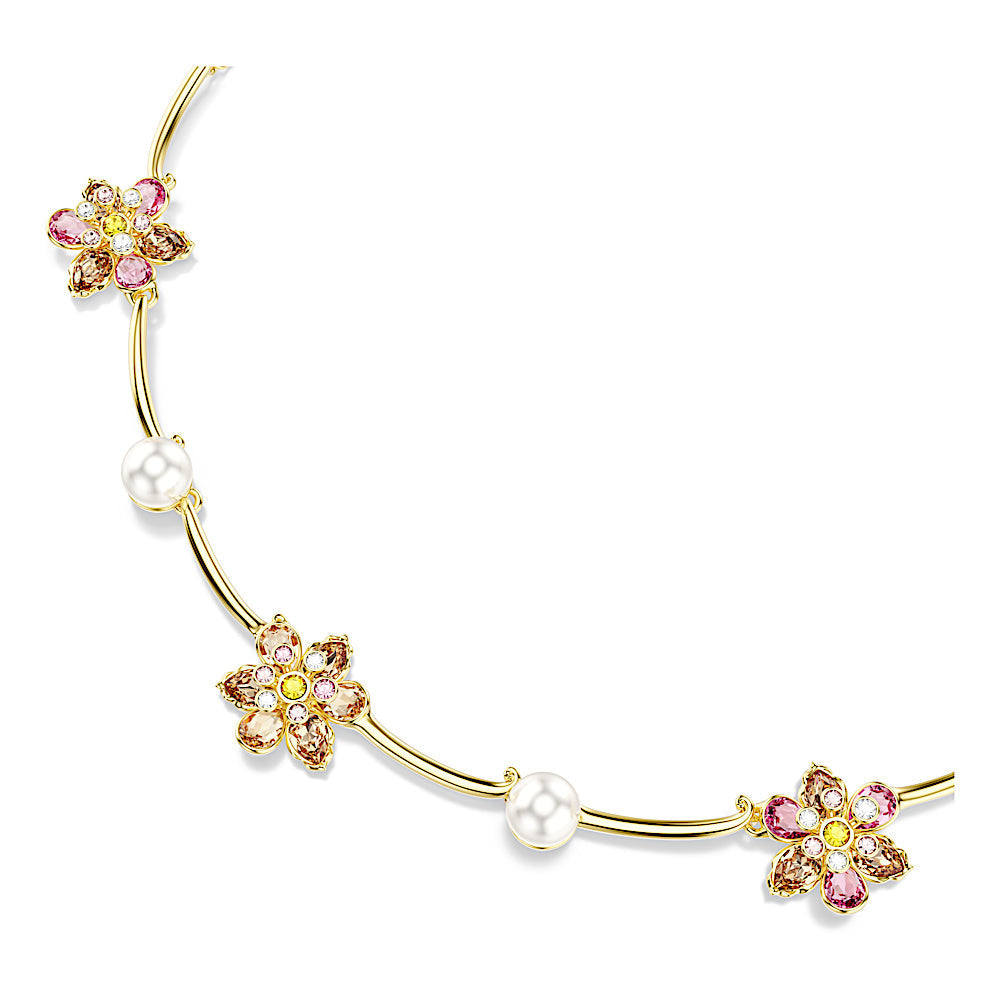 Collar Idyllia, Perla de cristal, Tallas mixtas, Flor, Multicolor, Baño tono oro