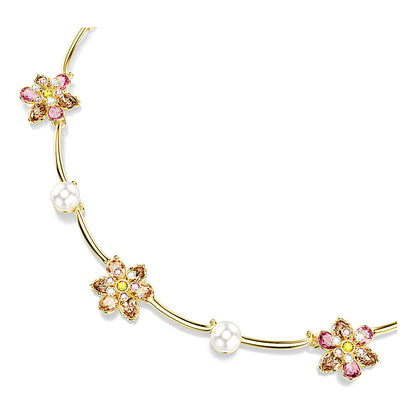 Collar Idyllia, Perla de cristal, Tallas mixtas, Flor, Multicolor, Baño tono oro