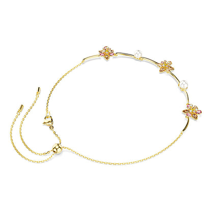 Collar Idyllia, Perla de cristal, Tallas mixtas, Flor, Multicolor, Baño tono oro
