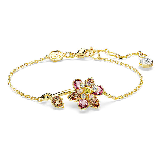 Pulsera Idyllia, Tallas mixtas, Flor, Multicolor, Baño tono oro