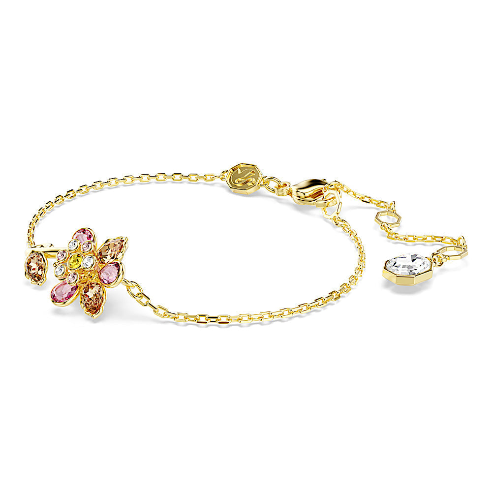 Pulsera Idyllia, Tallas mixtas, Flor, Multicolor, Baño tono oro