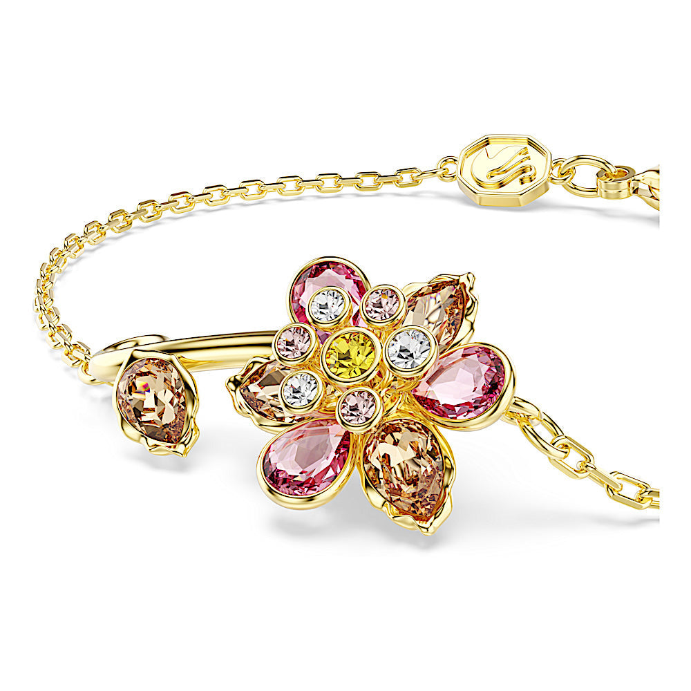 Pulsera Idyllia, Tallas mixtas, Flor, Multicolor, Baño tono oro
