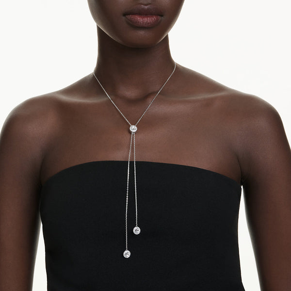 Colgante en Y Una Angelic, Talla redonda, Blanco, Baño de rodio