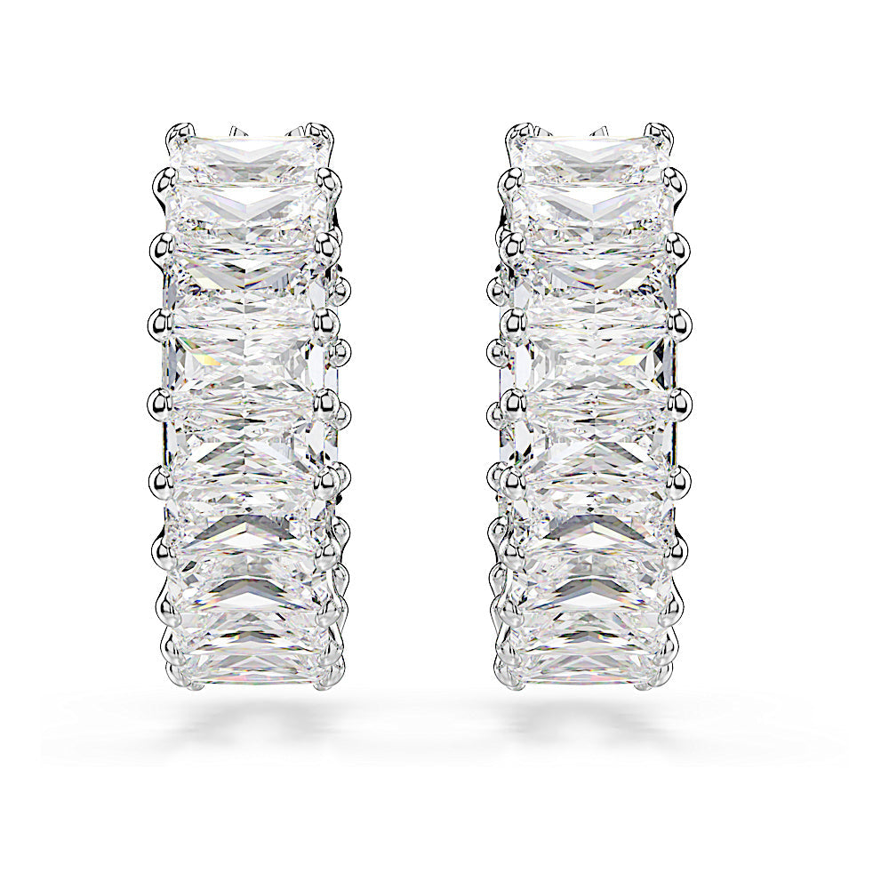 Pendientes de aro Matrix, Talla baguette, Blancos, Baño de rodio