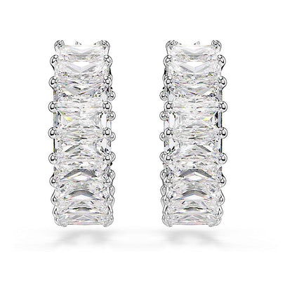 Pendientes de aro Matrix, Talla baguette, Blancos, Baño de rodio