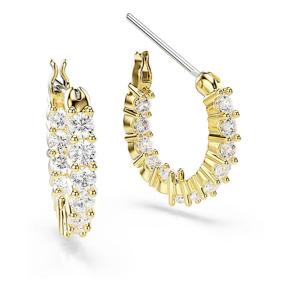 Pendientes de aro Matrix Vittore, Talla redonda, Blancos, Baño tono oro