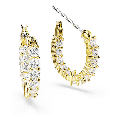 Pendientes de aro Matrix Vittore, Talla redonda, Blancos, Baño tono oro