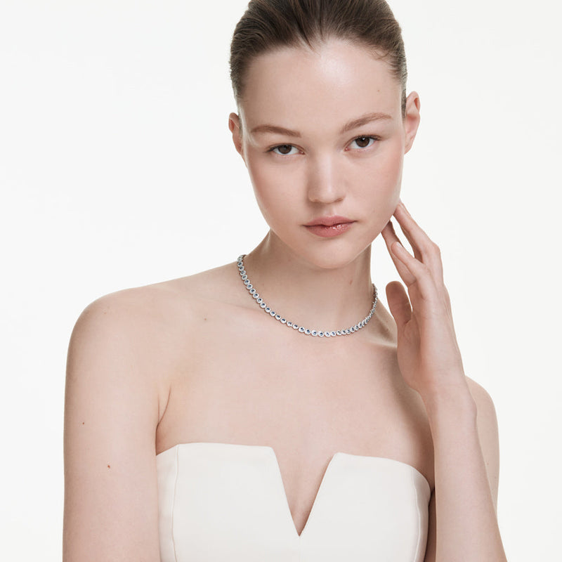 Collar Tennis Una Angelic, Talla redonda, Azul, Baño de rodio