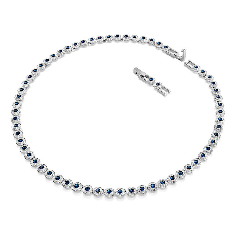Collar Tennis Una Angelic, Talla redonda, Azul, Baño de rodio