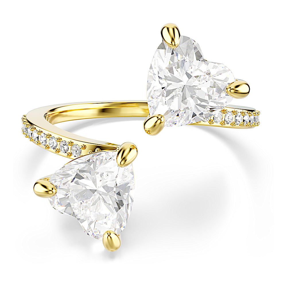 Anillo abierto Mesmera Attract, Talla de corazón, Pavé, Corazón, Blanco, Baño tono oro